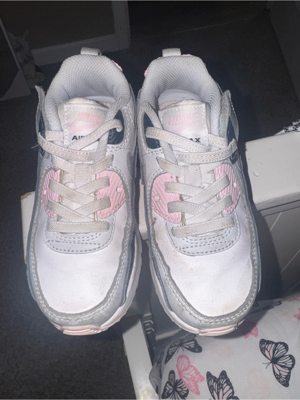 Nike Kids White and Light Pink Air Max Sneakers